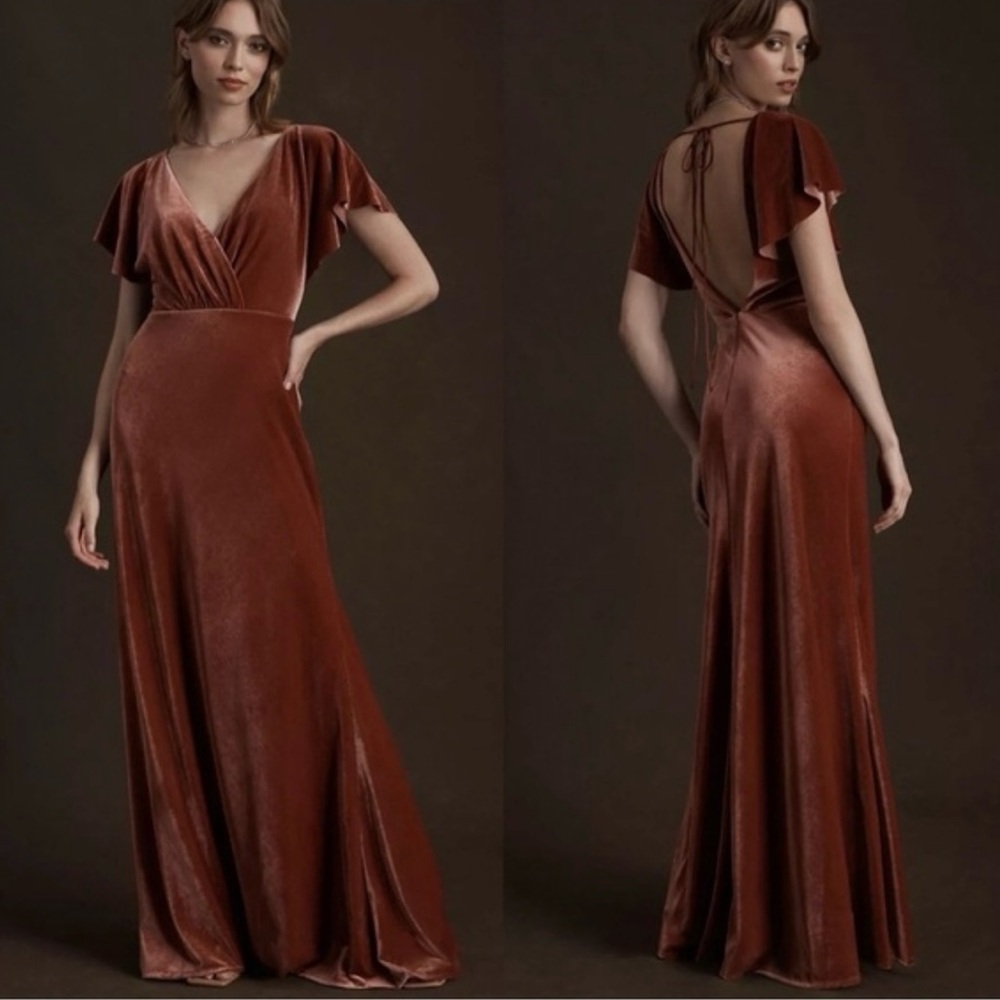 Jenny Yoo Ellis Flutter Sleeve Open Back Stretch Velvet Gown Anthropologie